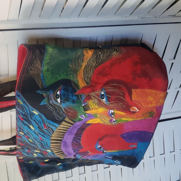 Lauren Burch horse lover multicolor canvas tote bag - Picture 2 of 6